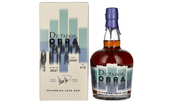 Dictador OBRA VINTAGE 15 Years Old AMERICAN OAK CASK Rum 2008 43% Vol. 0,7l dovanų dėžutėje