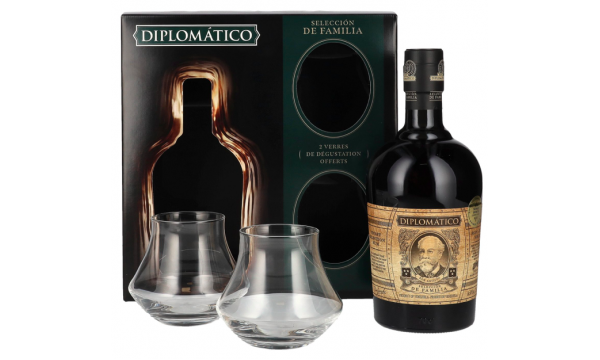 Diplomático SELECCIÓN DE FAMILIA Rum 43% Vol. 0,7l dovanų dėžutėje su dviem stiklinėmis