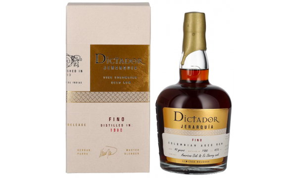 Dictador JERARQUÍA 40 Years Old FINO Rum 1980 43% Vol. 0,7l dovanų dėžutėje