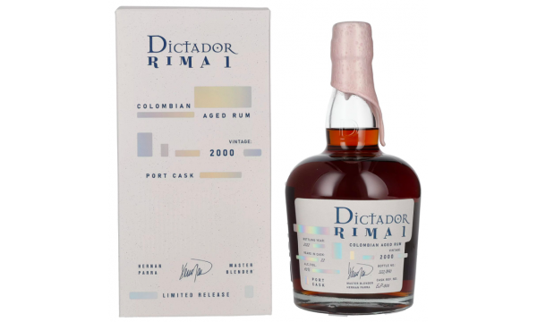 Dictador RIMA 1 22 Years Old PORT CASK Vintage 2000 43% Vol. 0,7l dovanų dėžutėje