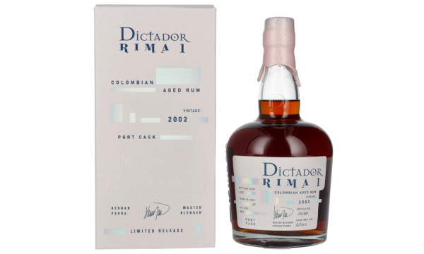 Dictador RIMA 1 20 Years Old PORT CASK Vintage 2002 44% Vol. 0,7l dovanų dėžutėje