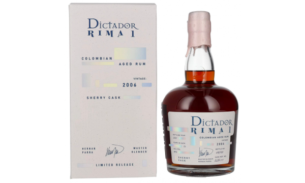 Dictador RIMA 1 16 Years Old SHERRY Cask Vintage 2006 44% Vol. 0,7l dovanų dėžutėje