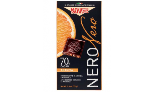 Juodasis šokoladas su apelsinais ir migdolais Novi Tavoletta Nero 75g