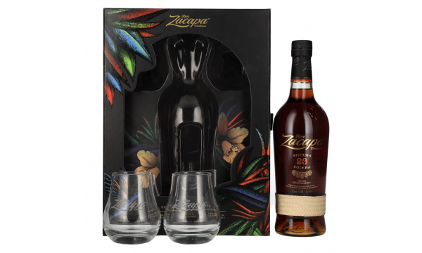 Ron Zacapa Centenario 23 SISTEMA SOLERA Gran Reserva Limited Edition Design 40% Vol. 0,7l dovanų dėžutėje su 2 taurėmis 