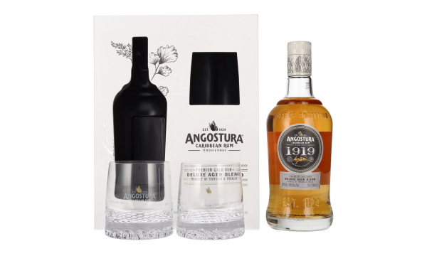 Angostura 1919 Premium Gold Rum Deluxe Aged Blend 40% Vol. 0,7l dovanų dežutėje su taurėmis