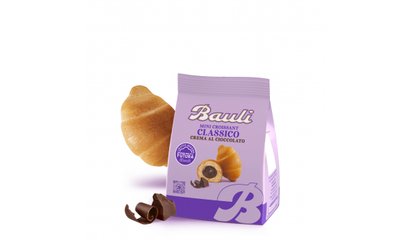 Kruasanai Bauli Mini Croissant Cioccolato al 60% d i Cacao 75g. su šokoladu