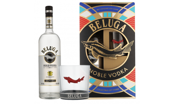 Beluga Noble Vodka EXPORT Montenegro 40% Vol. 1,0l dovanų dėžutėje su taure Beluga Noble Vodka EXPORT Montenegro 40% Vol. 1,0l dovanų dėžutėje su taure