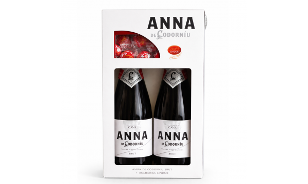Anna Codorniu Cava Briut 11,5% Vol, 2x0.75L dovanų dežutėje su Lindor saldainiais Anna Codorniu Cava Briut 11,5% Vol, 2x0.75L dovanų dežutėje su Lindor saldainiais