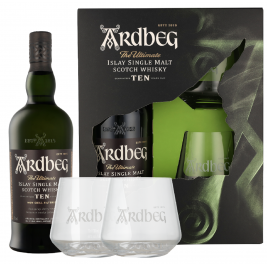 Ardbeg TEN Years Old Islay Single Malt 46% Vol. 0,7l dovanų dėžutėje su dviem taure