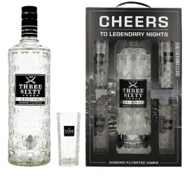 Three Sixty Vodka Original 37% Vol. 3l dovanų dežutėje su 4 taurėmis 