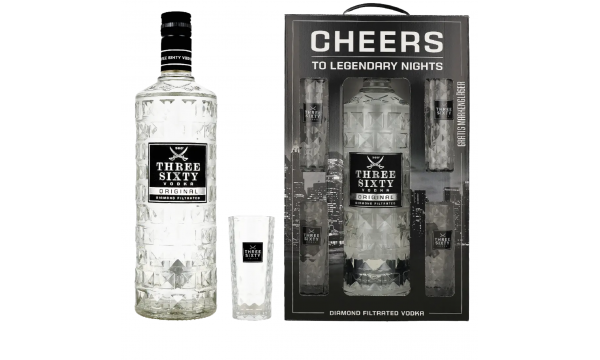 Three Sixty Vodka Original 37% Vol. 3l dovanų dežutėje su 4 taurėmis Three Sixty Vodka Original 37% Vol. 3l dovanų dežutėje su 4 taurėmis