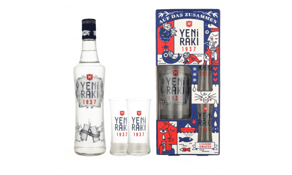 Yeni Raki 45% Vol, 0.7l dovanų dežutėje su 2 taurėmis