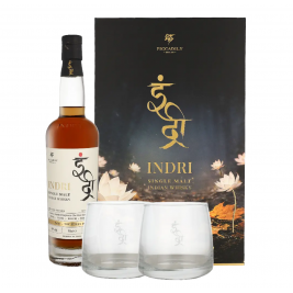 Indri Trini Single Malt 46% Vol. 0.7L. dovanų dežutėje su dviem taurėmis