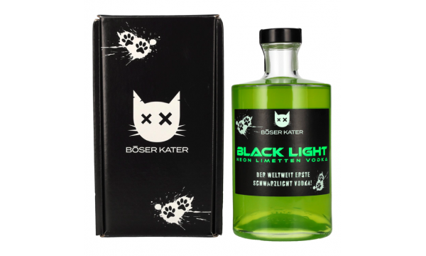 BÖSER KATER Black Light Neon Limetten Vodka 40% Vol. 0,5l dovanų dėžutėje