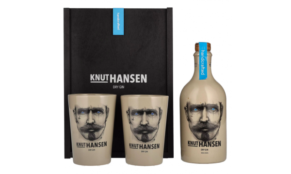 Rinkinys Knut Hansen Dry Gin 42% Vol. 0,5l dovanų dėžutėje su 2 taurėmis