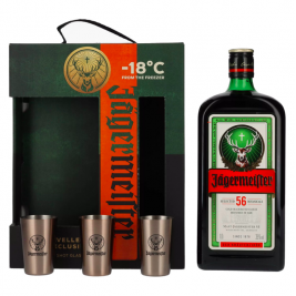 Jägermeister TRAVELLERS' EXCLUSIVE 35% Vol. 1l dovanų dėžutėje su 3 metalinėm taurelėm