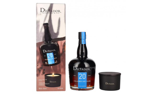 Dictador 20 Years Old ICON RESERVE Colombian Rum 40% Vol. 0,7l dovanų dėžutėje su žvake