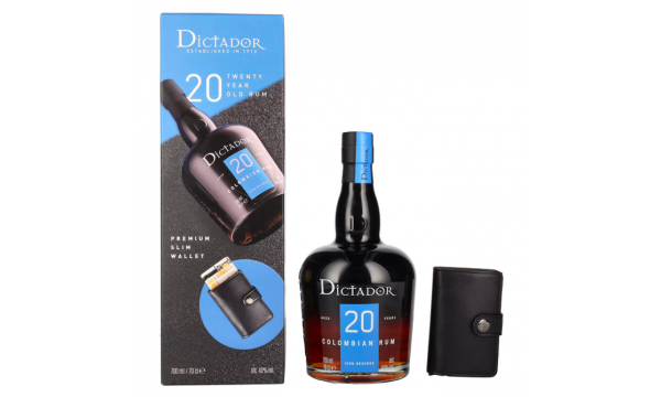 Dictador 20 Years Old ICON RESERVE Colombian Rum 40% Vol. 0,7l dovanų dėžutėje su pinigine