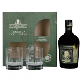 Diplomático RESERVA EXCLUSIVA Ron Antiguo 40% Vol. 0,7l dovanų dėžutėje su 2 taurėmis