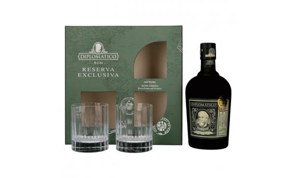 Diplomático RESERVA EXCLUSIVA Ron Antiguo 40% Vol. 0,7l dovanų dėžutėje su 2 taurėmis