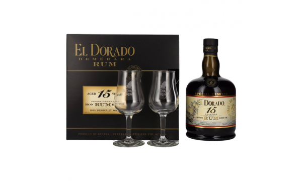 El Dorado 15 Years Old Finest Demerara Rum SPECIAL RESERVE 43% Vol. 0,7l dovanų dėžutėje su 2 taurėmis