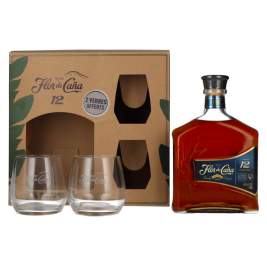 Flor de Caña Centenario 12 Years Old Rum 40% Vol. 0,7l dovanų dėžutėje su 2 taurėmis