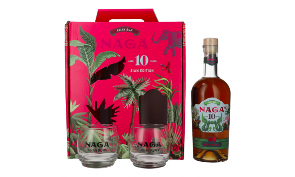 Naga 10 Years Old Asian Rum SIAM EDITION 40% Vol. 0,7l dovanų dėžutėje su 2 taurėmis