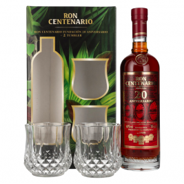 Ron Centenario FUNDACIÓN 20 Sistema Solera Rum 40% Vol. 0,7l dovanų dėžutėje su 2 taurėmis