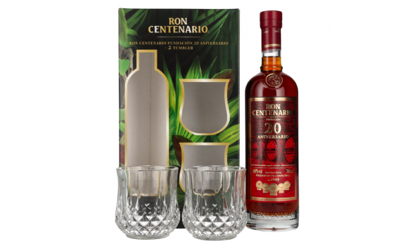 Ron Centenario FUNDACIÓN 20 Sistema Solera Rum 40% Vol. 0,7l dovanų dėžutėje su 2 taurėmis