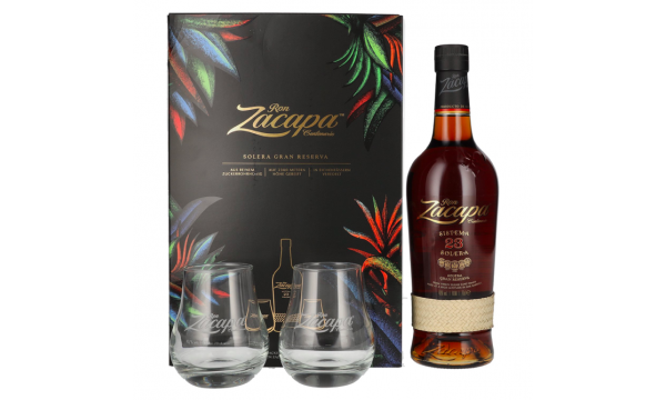 Ron Zacapa Centenario 23 SISTEMA SOLERA Gran Reserva Limited Edition Design 40% Vol. 0,7l dovanų dėžutėje su 2 taurėmis