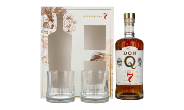 Don Q RESERVA Añejo 7 Años Puerto Rican Rum 40% Vol. 0,7l dovanų dėžutėje su 2 taurėmis