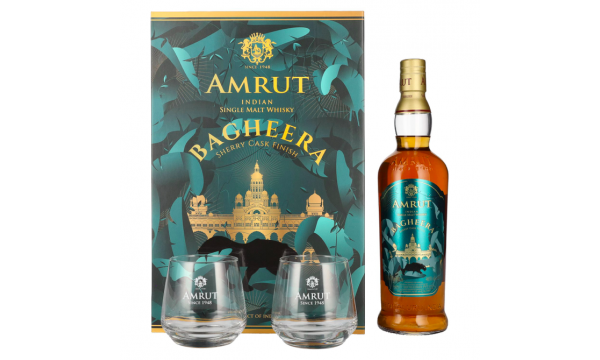 Amrut BAGHEERA Indian Single Malt Whisky Sherry Cask Finish 46% Vol. 0,7l dovanų dėžutėje su 2 taurėmis