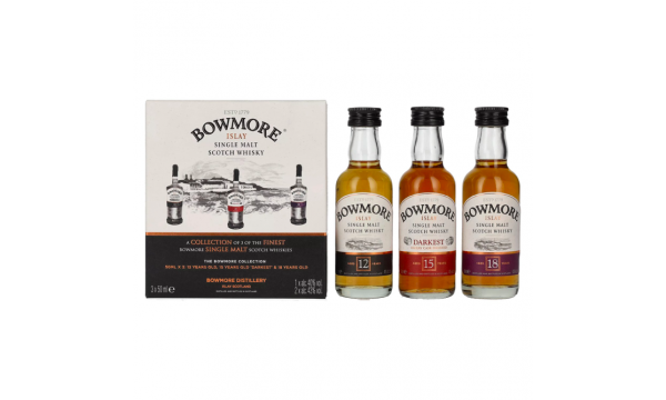 Rinkinys Bowmore Distillers Collection (12 YO, 15 YO, 18 YO) 42% Vol. 3x0,05l dovanų dėžutėje