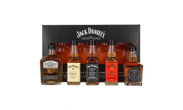 Rinkinys Jack Daniel's FAMILY OF FINE SPIRITS 39% Vol. 5x0,05l dovanų dėžutėje