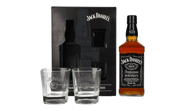 Jack Daniel's Tennessee Whiskey 40% Vol. 0,7l dovanų dėžutėje su 2 stiklinėmis