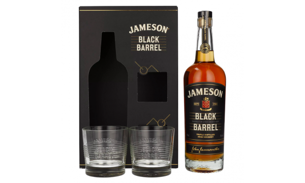 Jameson BLACK BARREL Triple Distilled Irish Whiskey 40% Vol. 0,7l dovanų dėžutėje su 2 taurėmis