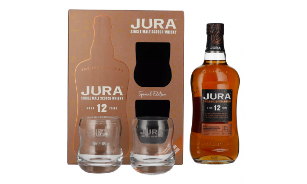 Jura 12 Years Old Single Malt Scotch Whisky 40% Vol. 0,7l dovanų dėžutėje su 2 taurėmis