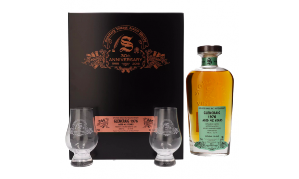 Signatory Vintage GLENCRAIG 42 Years Old 30th ANNIVERSARY 1976 42% Vol. 0,7l dovanų dėžutėje su 2 taurėmis