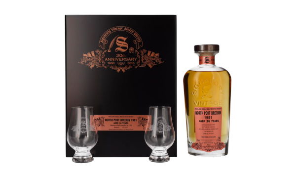 Signatory Vintage NORTH PORT BRECHIN 36 Years Old 30th ANNIVERSARY 1981 57,2% Vol. 0,7l dovanų dėžutėje su 2 taurėmis