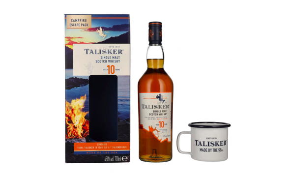 Talisker 10 Years Old Campfire Escape Pack 45,8% Vol. 0,7l dovanų dėžutėje su firminiu puodeliu