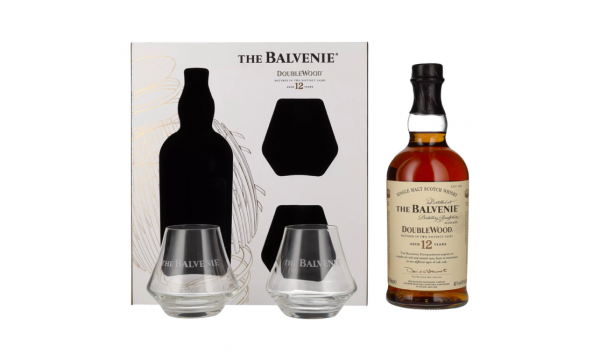 The Balvenie 12 Years Old Double Wood 40% Vol. 0,7l dovanų dėžutėje su 2 taurėmis