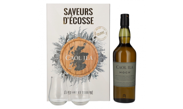 Caol Ila MOCH Saveurs D'Ècosse Set 43% Vol. 0,7l dovanų dėžutėje su 2 taurėmis