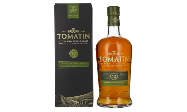 Tomatin 12 Years Old BOURBON & SHERRY CASKS 43% Vol. 1l dovanų dėžutėje