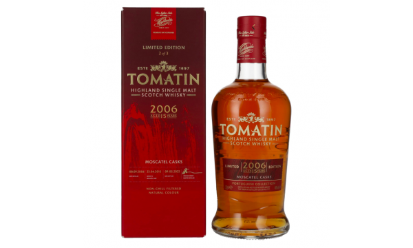 Tomatin 15 Years Old Portuguese Collection MOSCATEL CASKS 2006 46% Vol. 0,7l dovanų dėžutėje