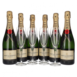 Moët & Chandon Champagne IMPÉRIAL Brut 12% Vol. 6x0,75l dovanų dėžutėje su 6 taurėm