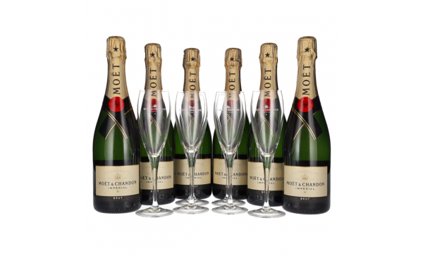 Moët & Chandon Champagne IMPÉRIAL Brut 12% Vol. 6x0,75l dovanų dėžutėje su 6 taurėm