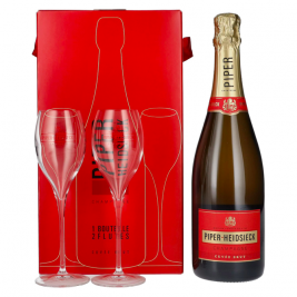 Piper-Heidsieck Champagne CUVÉE BRUT 12% Vol. 0,75l dovanų dėžutėje su 2 taurėm