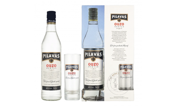 Ouzo Nektar Pilavas 40% Vol. 0.7l dovanų dėžutėje su taure