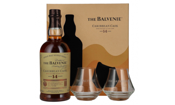 The Balvenie 14 Years Old Caribbean Cask Finish 43% Vol. 0,7l dovanų dėžutėje su 2 taurėmis