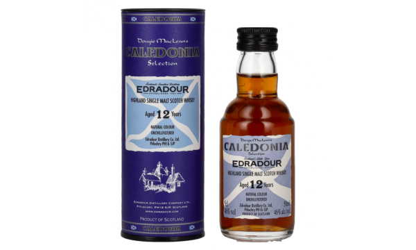 Edradour CALEDONIA 12 Years Old Highland Single Malt Scotch Whisky 46% Vol. 0,05l dovanų dėžutėje